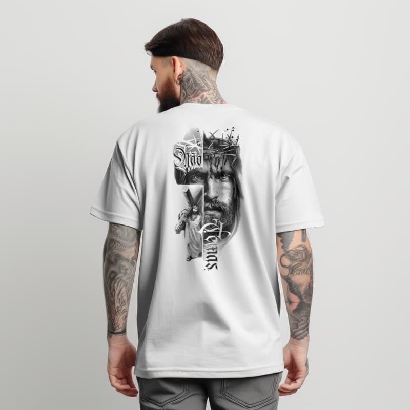 Camiseta Oversized  Streetwear  Masculina E Feminina Jesus Na Cruz Cristã Unissex