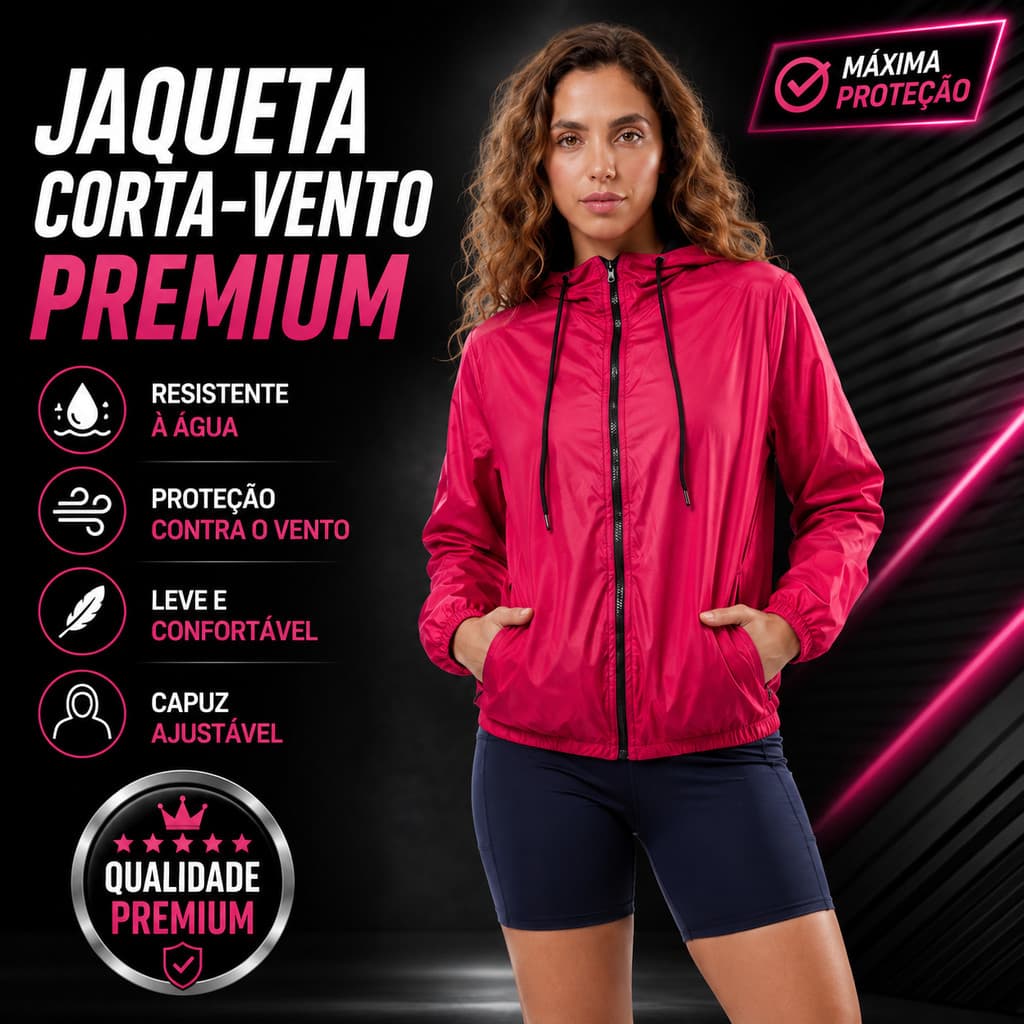 Jaqueta Corta Vento Feminina Sport Térmica UV50 Vermelha Capuz