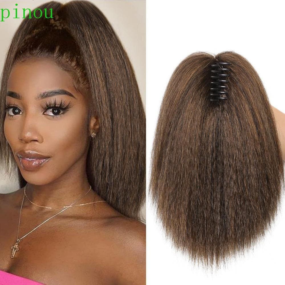 PINOU Rabo De Cavalo Reto Crespo , Extensão De Cabelo De Curto , Yaki Com Clipe De Garra De Peruca