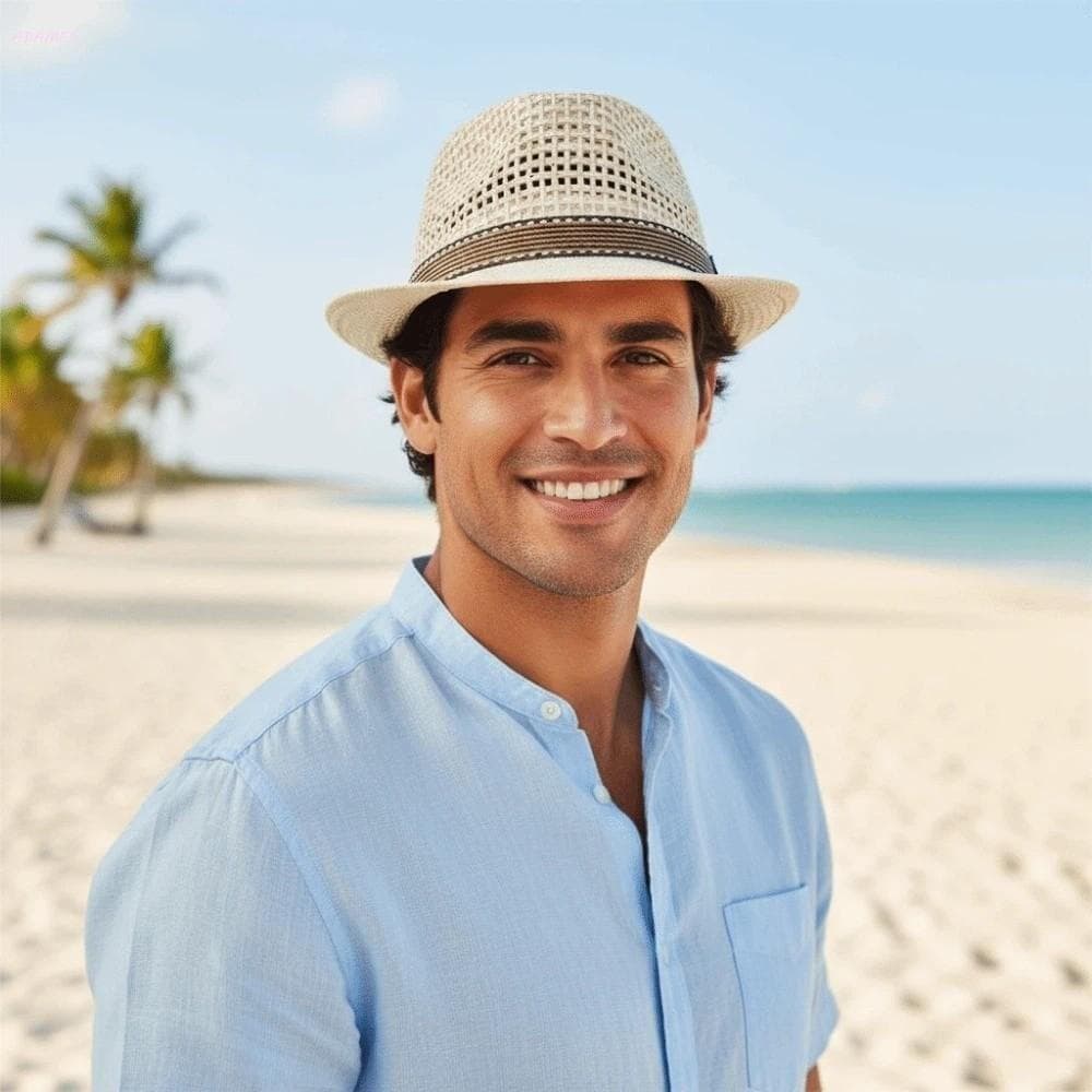 Chapéu Panamá Masculino ADAMES , De Palha Leve E Oco , Boné De Praia De Férias De Aba Curta Sombrero