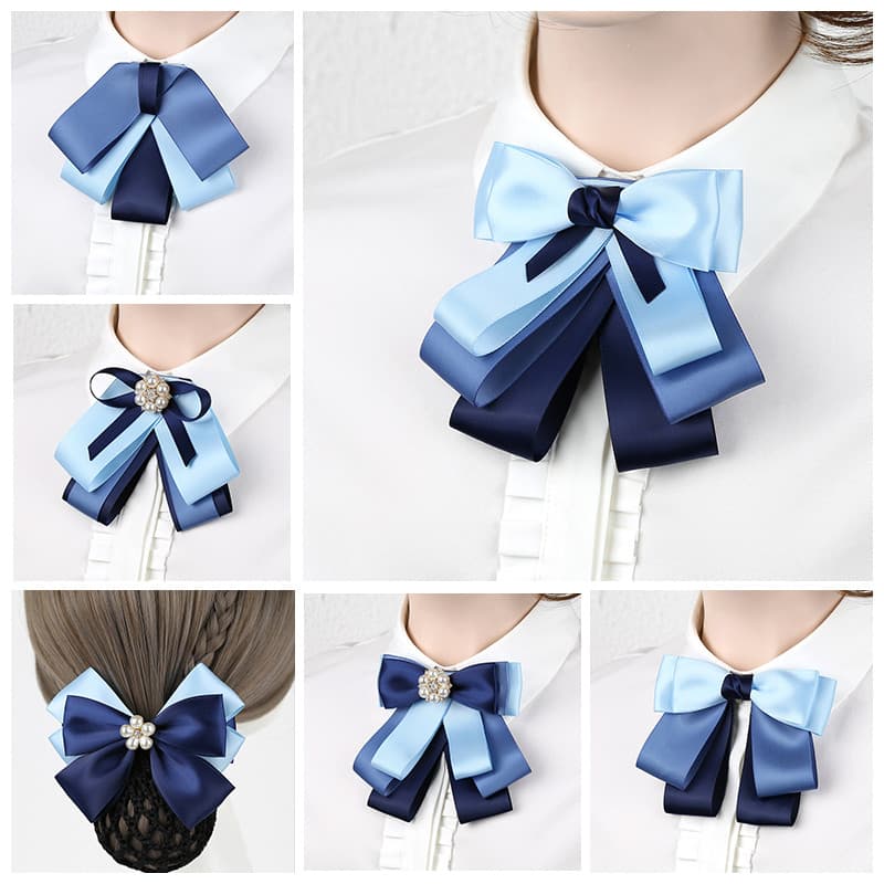 Camisa de gravata borboleta feminina profissional banco aeromoça Workwear terno Formal trabalho cabeça azul flor colar t