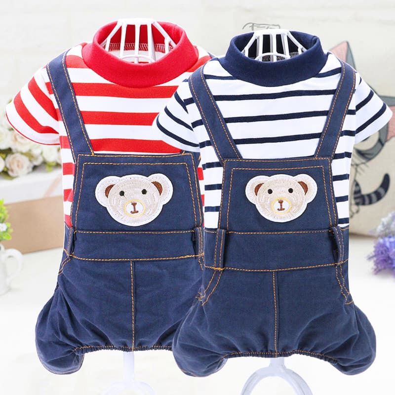 Roupas para cachorros outono inverno roupas novo estilo roupas para cachorros de pelúcia listrado Denim Pet roupas de qu