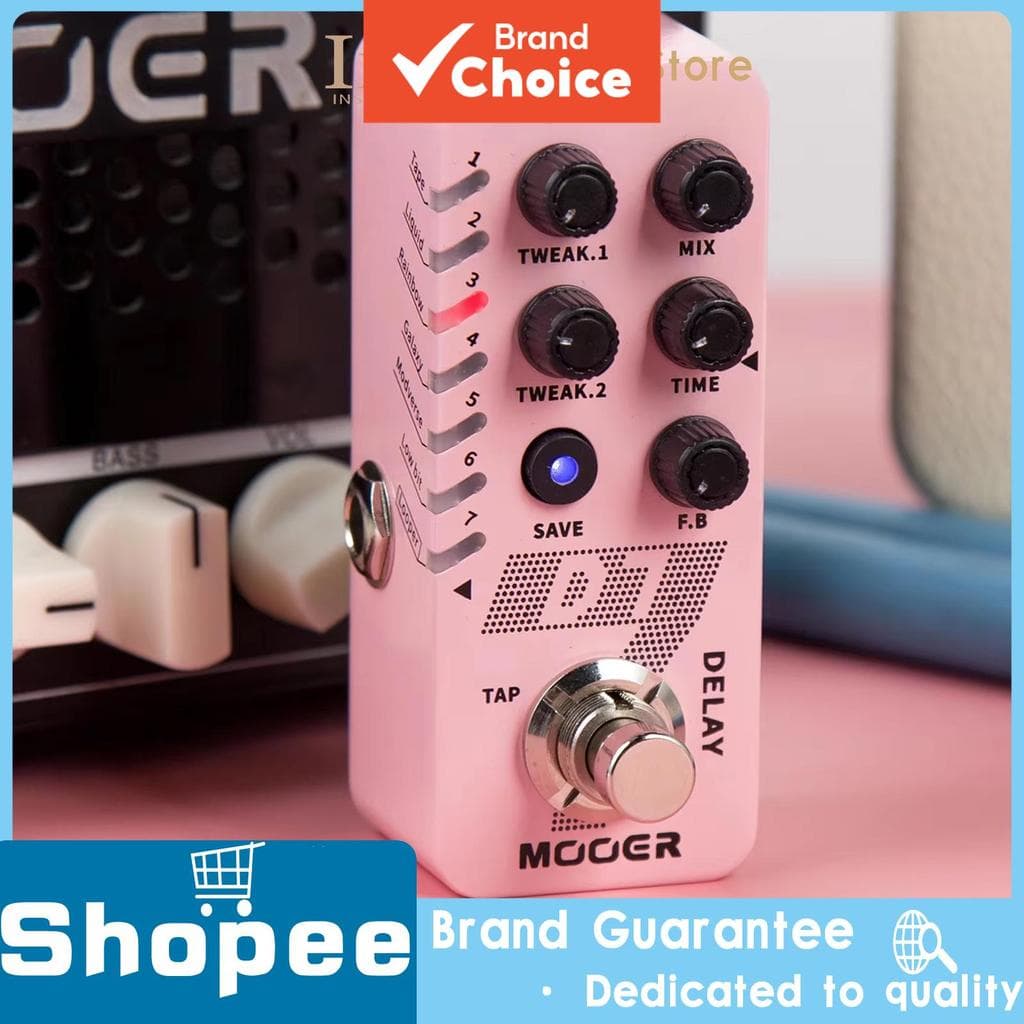 MOOER D7 Pedal de Delay Digital com 6 Efeitos de Delay Integrado, Função TAP TEMPO e Gravação em Loop Looper de 150