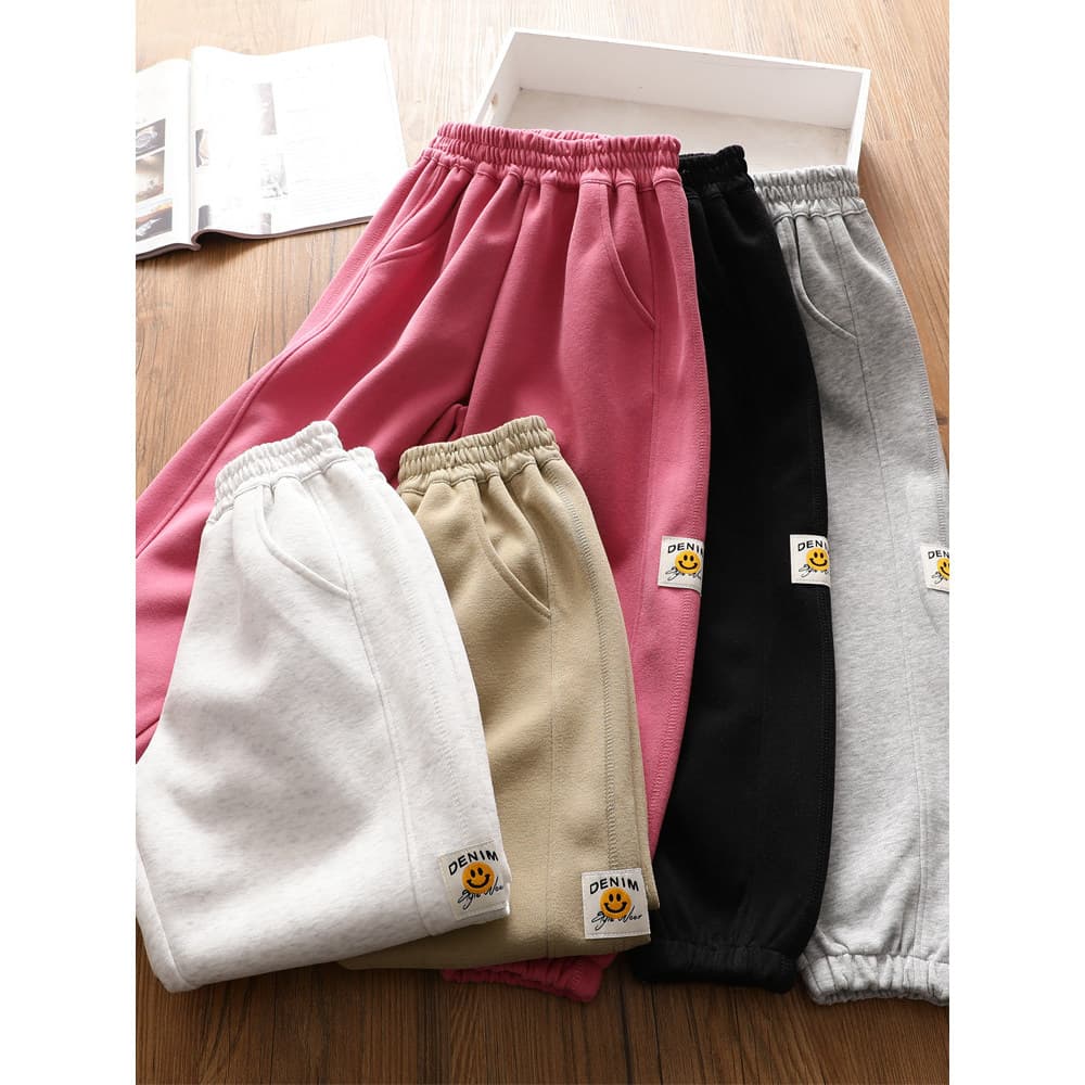 Fio duplo de algodão meninos meninas calças esportivas casuais primavera outono novo estilo médio grande crianças estilo