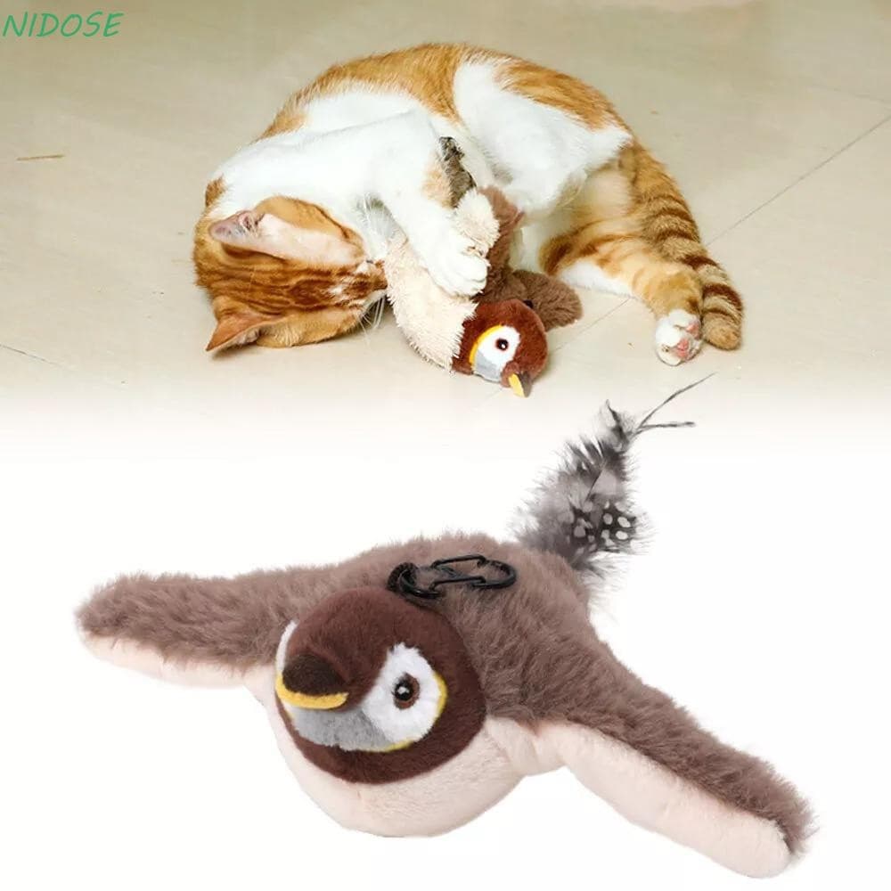 Brinquedos Interativos Do Gato Pássaro Voador De NIDOSE , Brinquedo Vívido Pardal Chilrear USB , Eletrônico