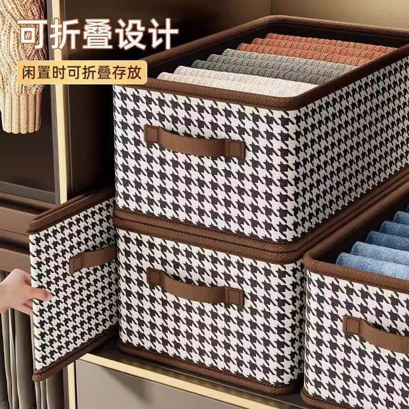 Caixa de armazenamento de roupas Houndstooth guarda-roupa doméstico em camadas arrumado armazenamento ferramenta útil co