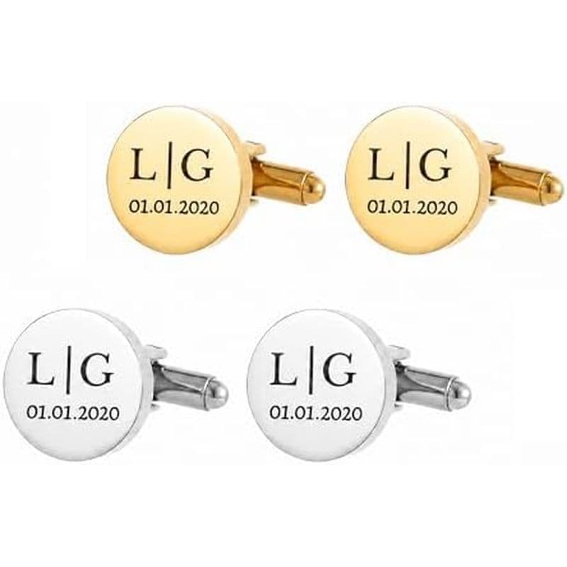 Abotoaduras de aço inoxidável banhadas a ouro 18K personalizadas, abotoaduras com nome personalizado, presentes perfeito