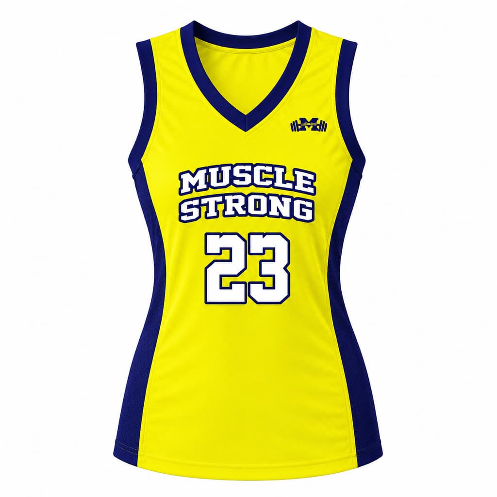 Regata De Basquete Feminina Amarelo Com Azul Marinho Muscle Strong