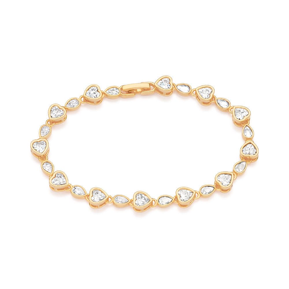 Pulseira Rommanel Corações Banhada A Ouro Zircônia - 552200