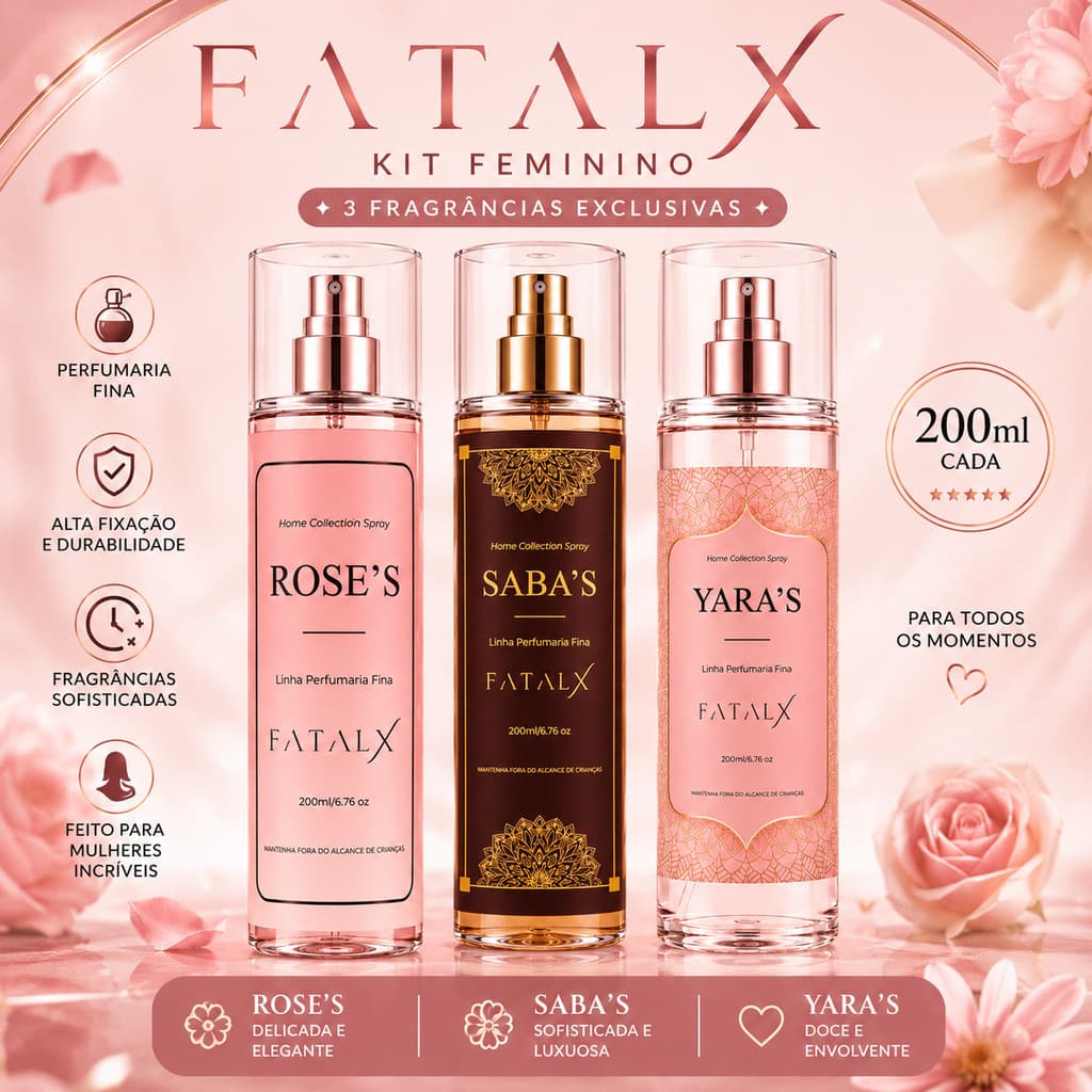 Body Splash Árabe FATALX Feminino 200ml - Perfume Corporal Refrescante Leve Sensual Desodorante Diario