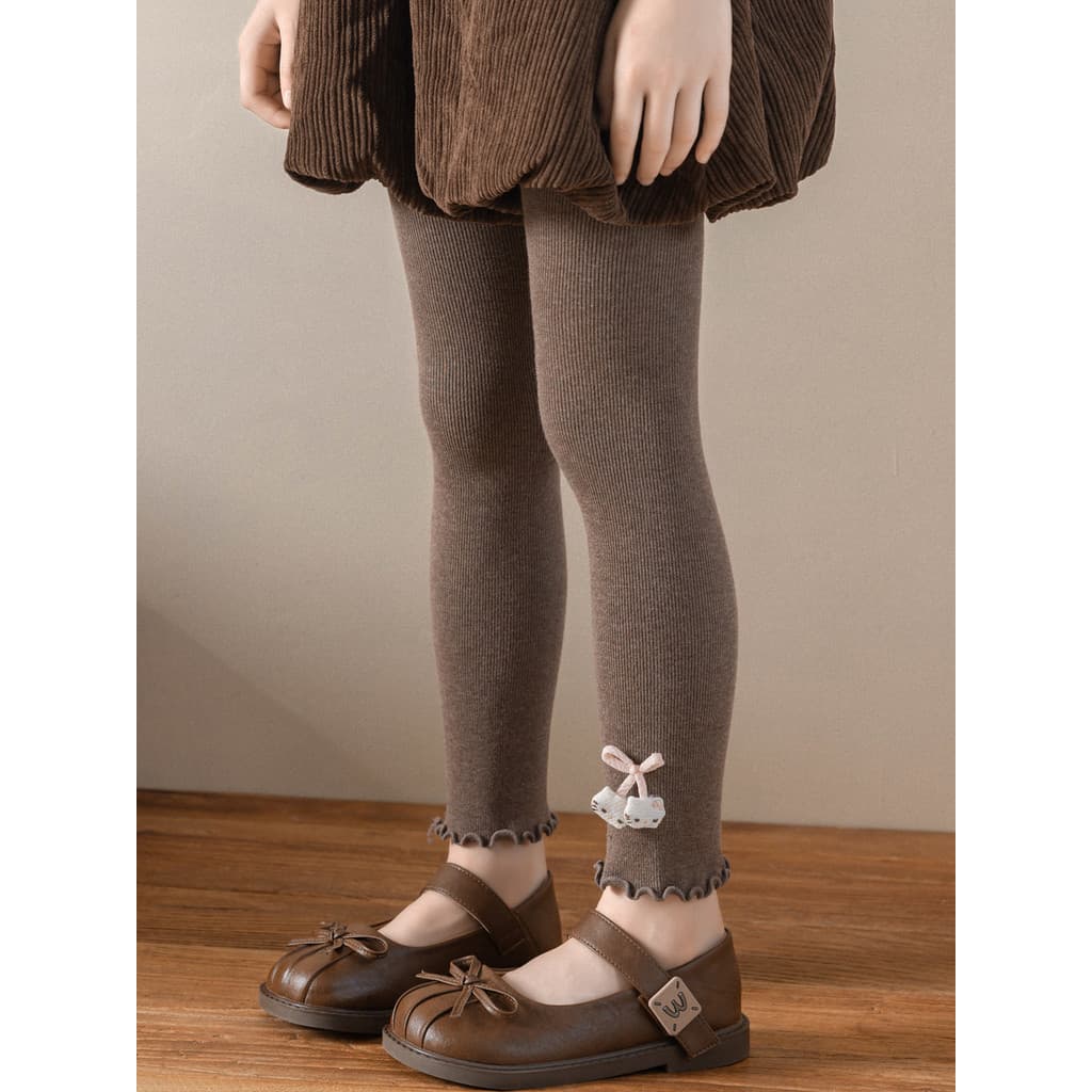 Meninas meias crianças primavera outono inverno fungo borda estilo ocidental princesa escovado fino velo café cor Leggin