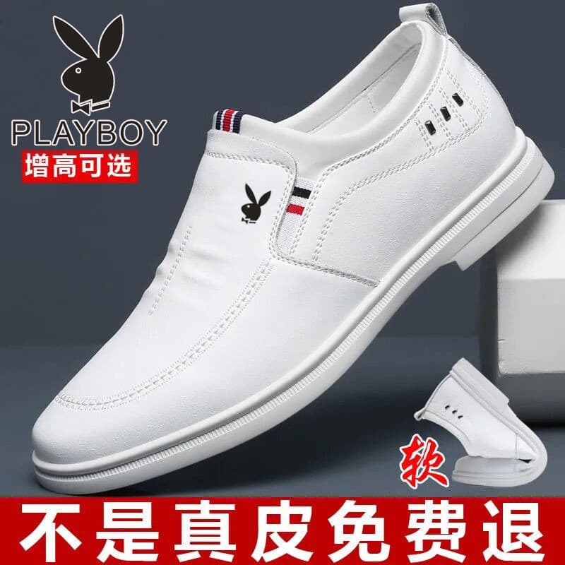 Playboy sapatos de couro masculino couro genuíno branco sapatos casuais aumento interno sapatos brancos All-Match na mod