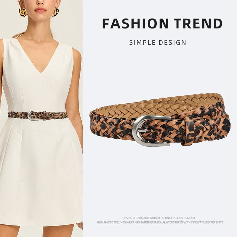 Cross-Border europeu americano meninas vestido cinto decorativo único leopardo impressão na moda nicho sem perfuração ci