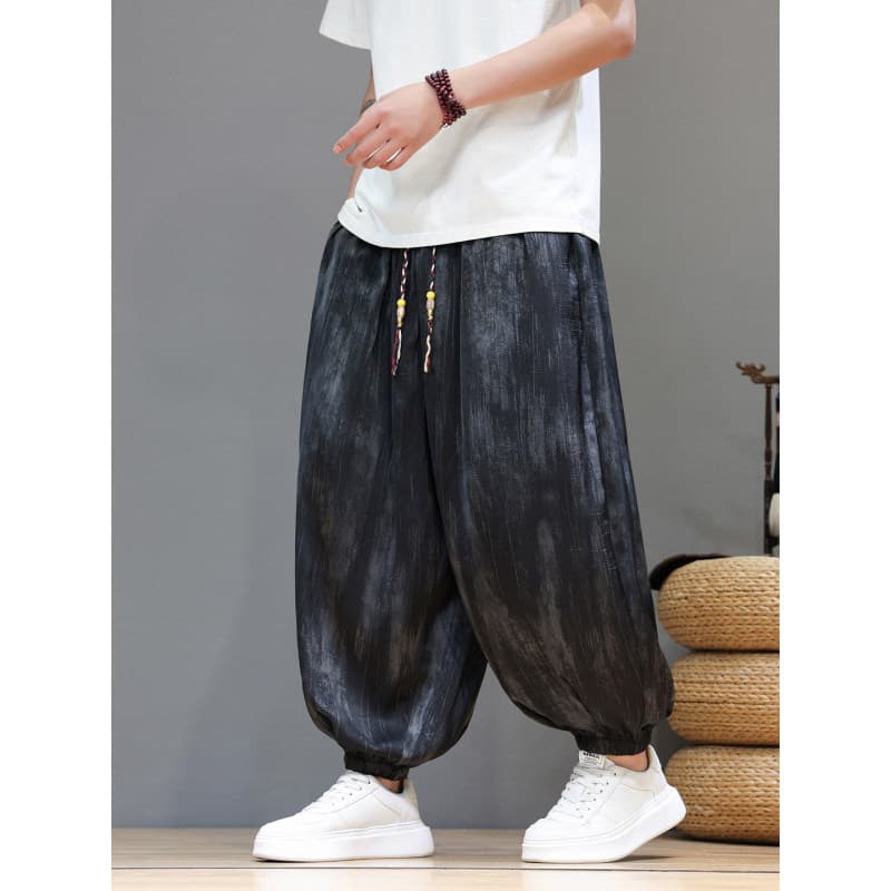 Estilo chinês impresso gelo seda Bloomers verão estilo fino novo chinês solto tamanho grande Casual perna larga Harem ca