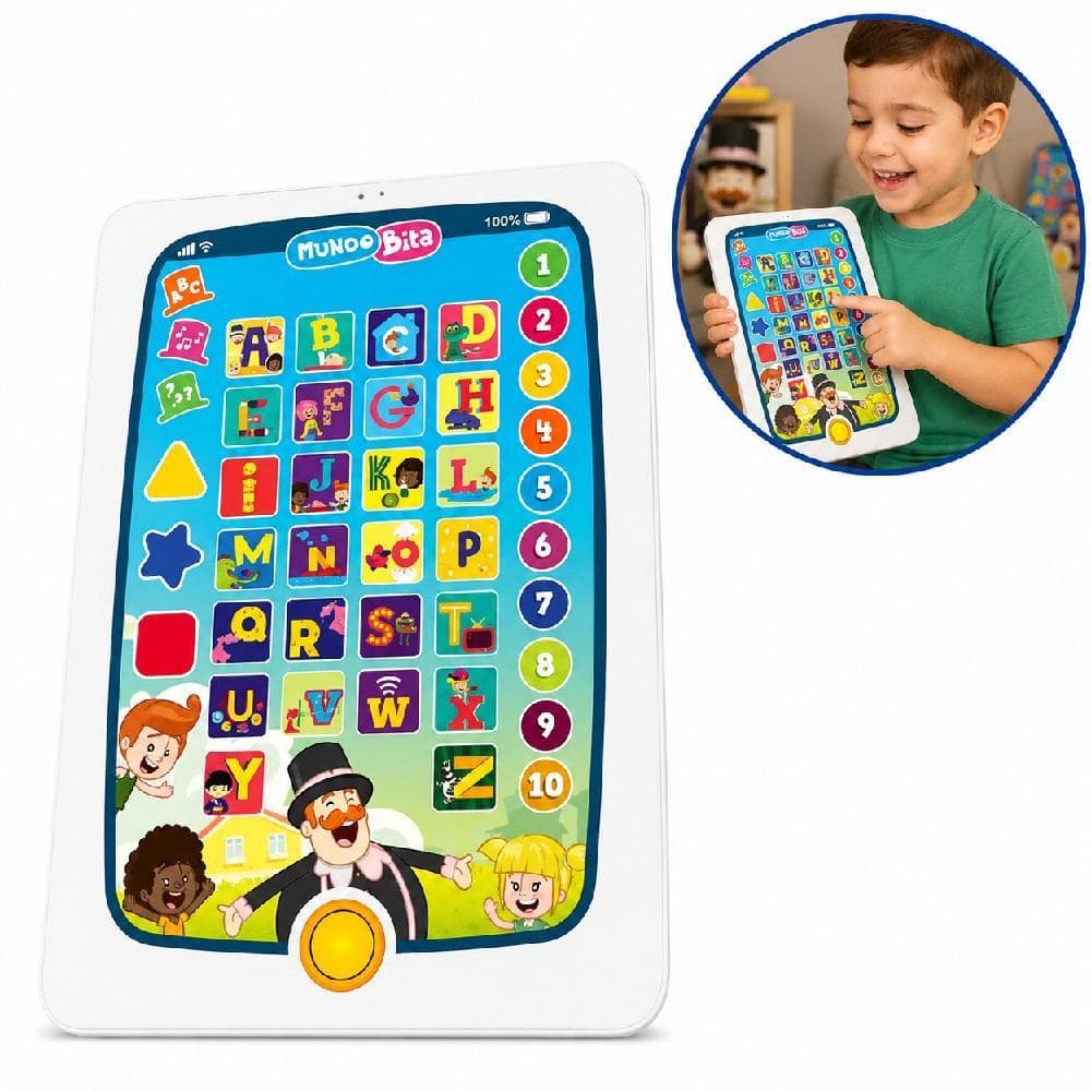 TABLET INFANTIL MUNDO BITA BRINQUEDO EDUCATIVO MUSICAL INTERATIVO JOGO ALFABETO NUMERAL FORMAS ATIVIDADES SOM ALFABITA