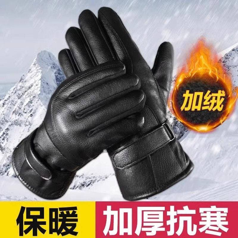 Luvas de couro masculinas inverno ciclismo motocicleta à prova de vento tela sensível ao toque outono inverno velo-velo