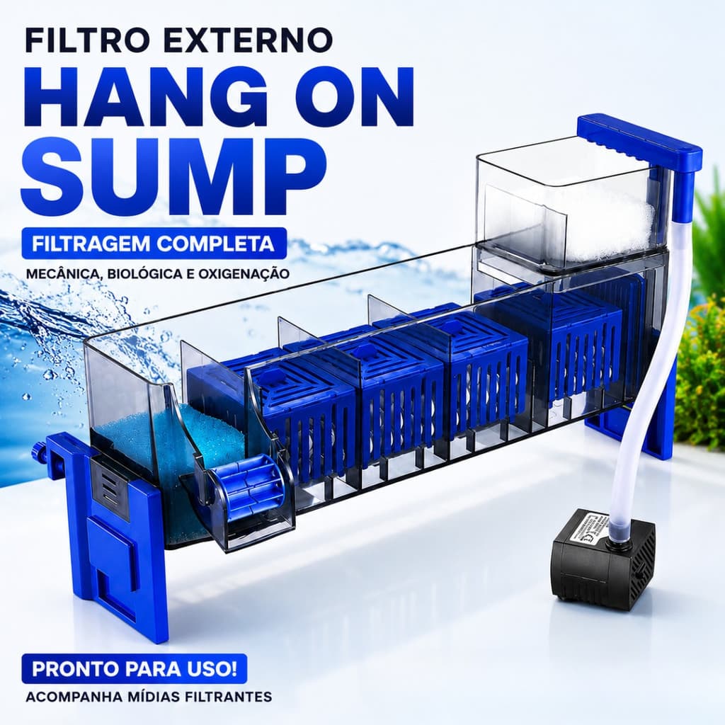 Filtro Externo Sump Completo para Aquário com Bomba e Midias Linha Premium Hang On 110V e 220V