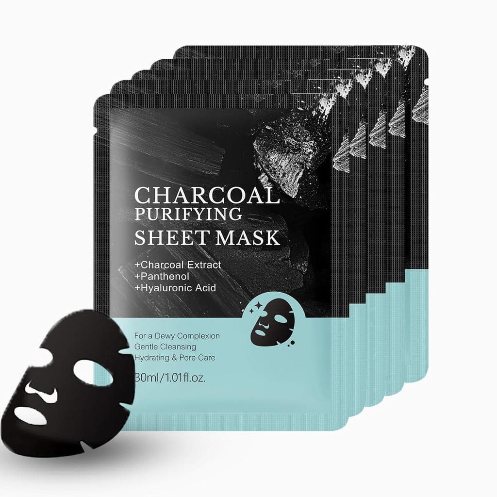 Máscara Facial Preta Purificante de Carvão 7 Peças, Limpeza Suave, Adsorção Profunda, Hidratação e Cuidado dos Poros, Má