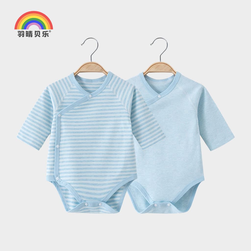Macacão de bebê de uma peça, 2 peças, cor de algodão puro, manga comprida, corda, camada dupla