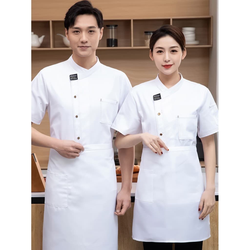 Branco Chef roupas de trabalho de manga curta feminino verão cantina ocidental restaurante Catering ocidental pastelaria