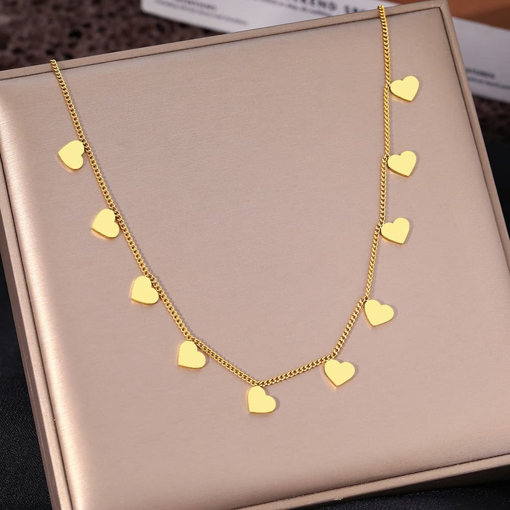 Colar de Aço Inoxidável com Pingente Mini Coração, Estilo Coreano Feminino, Colar de Moda, Joia Feminina para Presente V