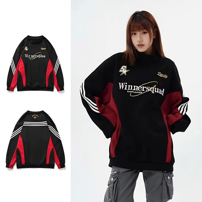 Moletom Bordado Americano Grande Masculino Solto Ajuste Estilo Coreano Com Capuz