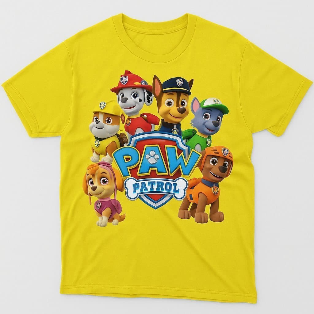 Camiseta Patrulha Canina Infantil Personagens Chase Marshall Skye Rubble Zuma Algodão