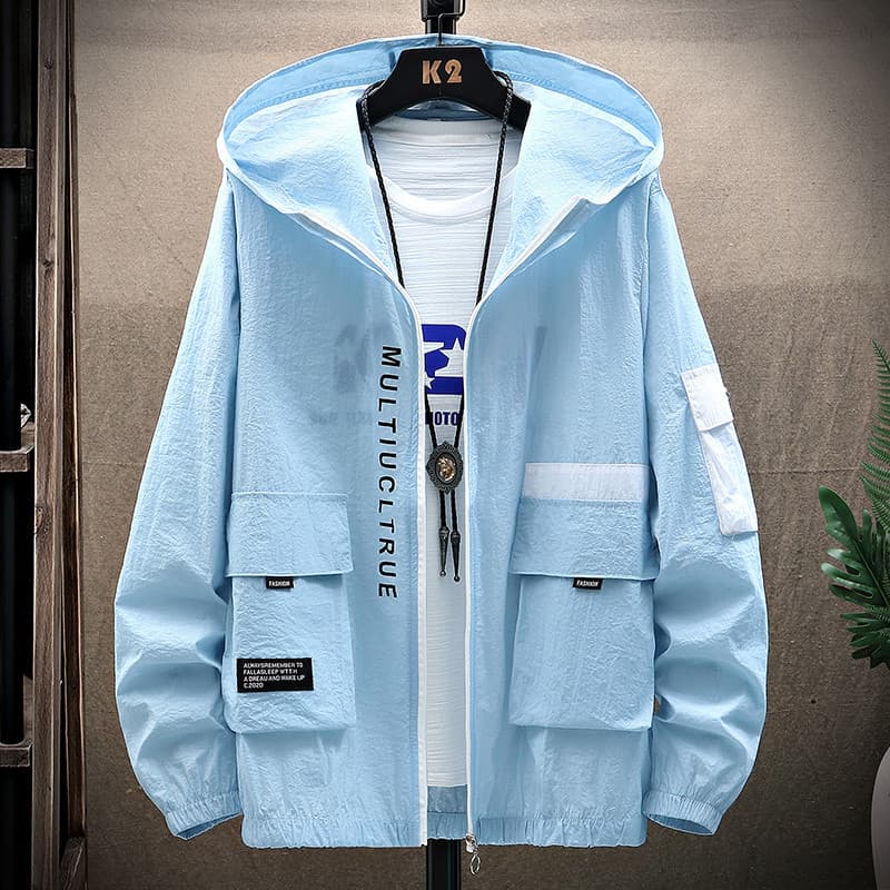 Protetor solar roupas masculinas verão jaqueta fina ferramentas respirável Anti-ultravioleta roupas de pele gelo seda pe
