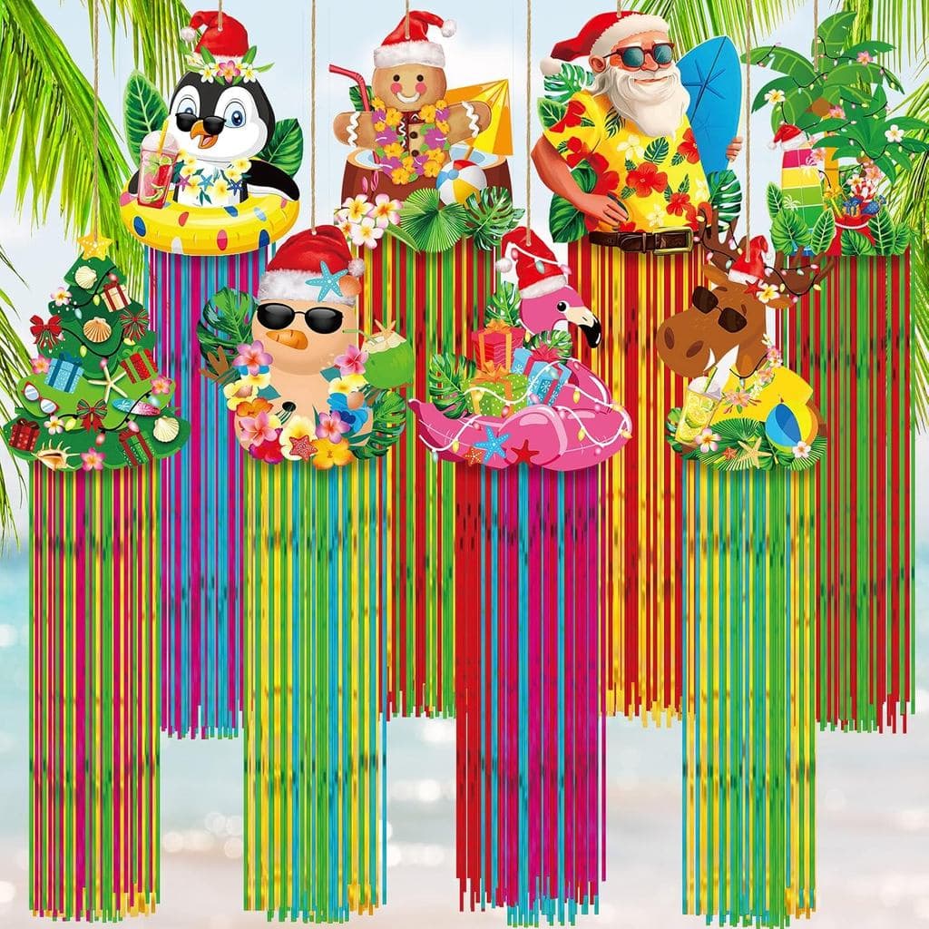8 Peças de Decorações de Festa de Natal com Franjas, Decorações Suspensas Havaianas de 3,3 pés para Festa de Natal Tropi