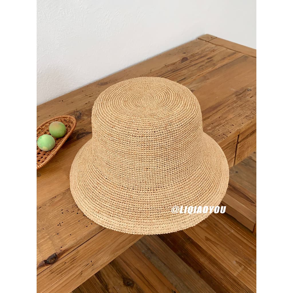 Li Qiaoyou "Lazerly Long Vacation" 100% palha de ráfia tecido à mão chapéu de sol de cano plano feminino primavera verão