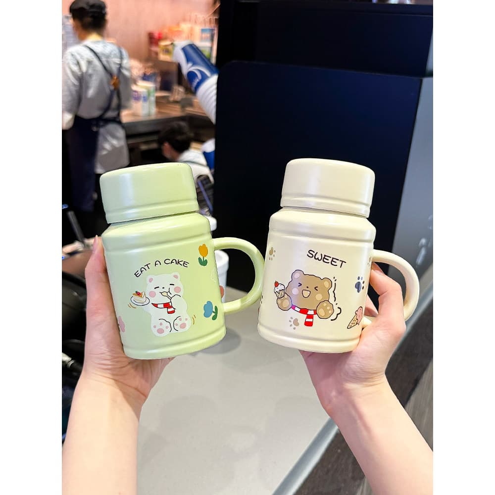 Caneca influenciadora criativa simples de cerâmica japonesa de grande capacidade com tampa colher meninas escritório dom