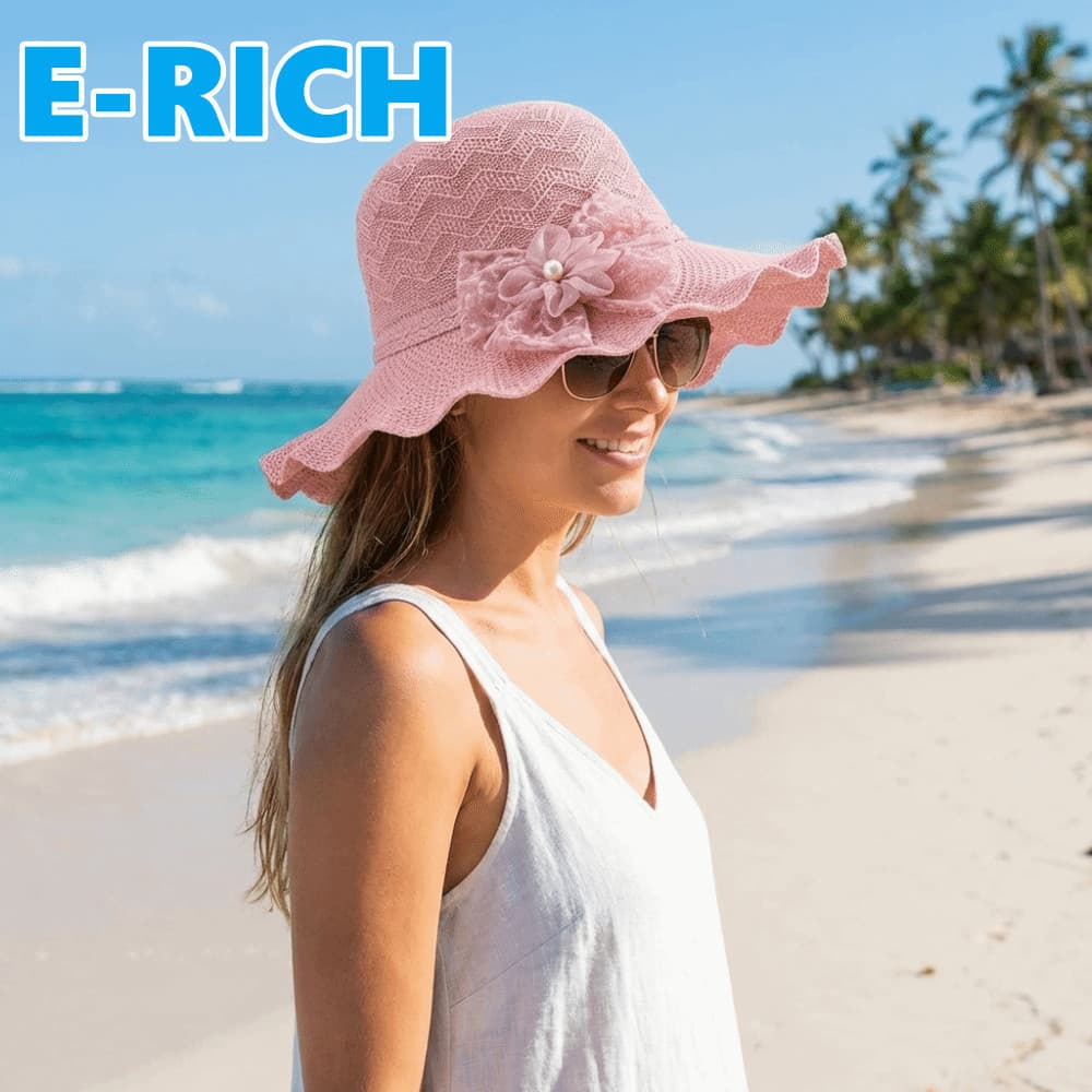 Chapéu Balde De Tecelagem ERICH1 , De Malha De Aba Larga Respirável Com Laço De Renda , Boné De Proteção UV De Cor Sólid