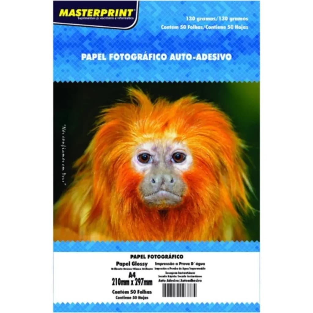 Papel Fotográfico Adesivo A4 Glossy 130g Masterprint 50 Folhas Branco