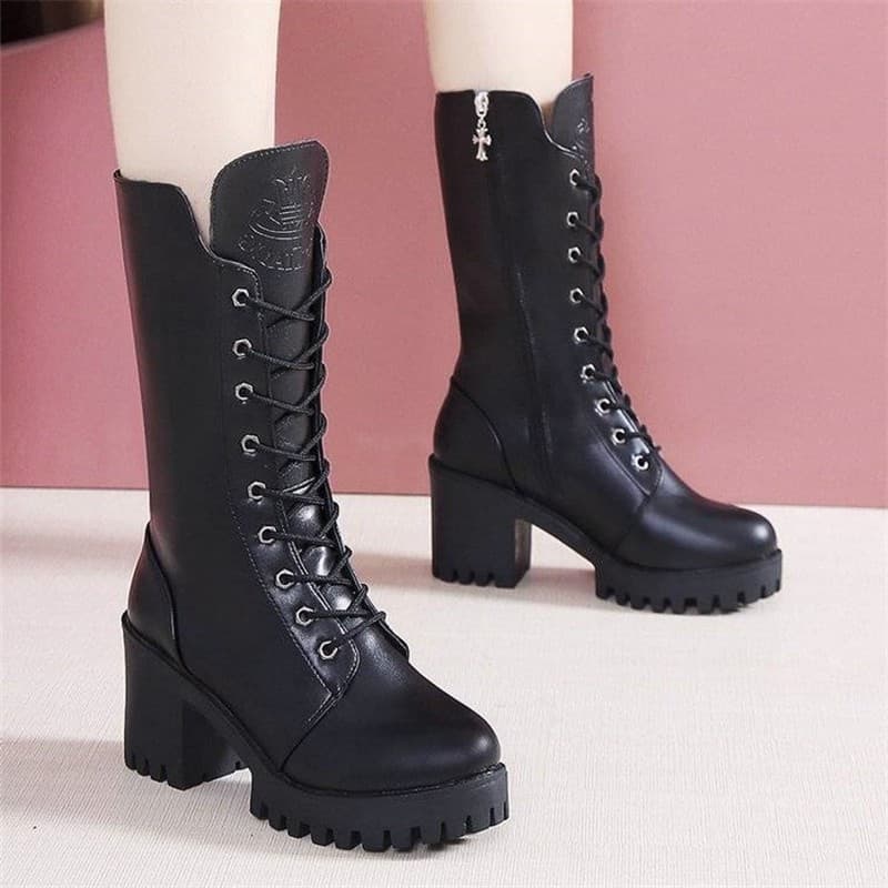 26 novo estilo martin botas femininas estilo britânico outono inverno forro de lã salto alto salto grosso botas feminina
