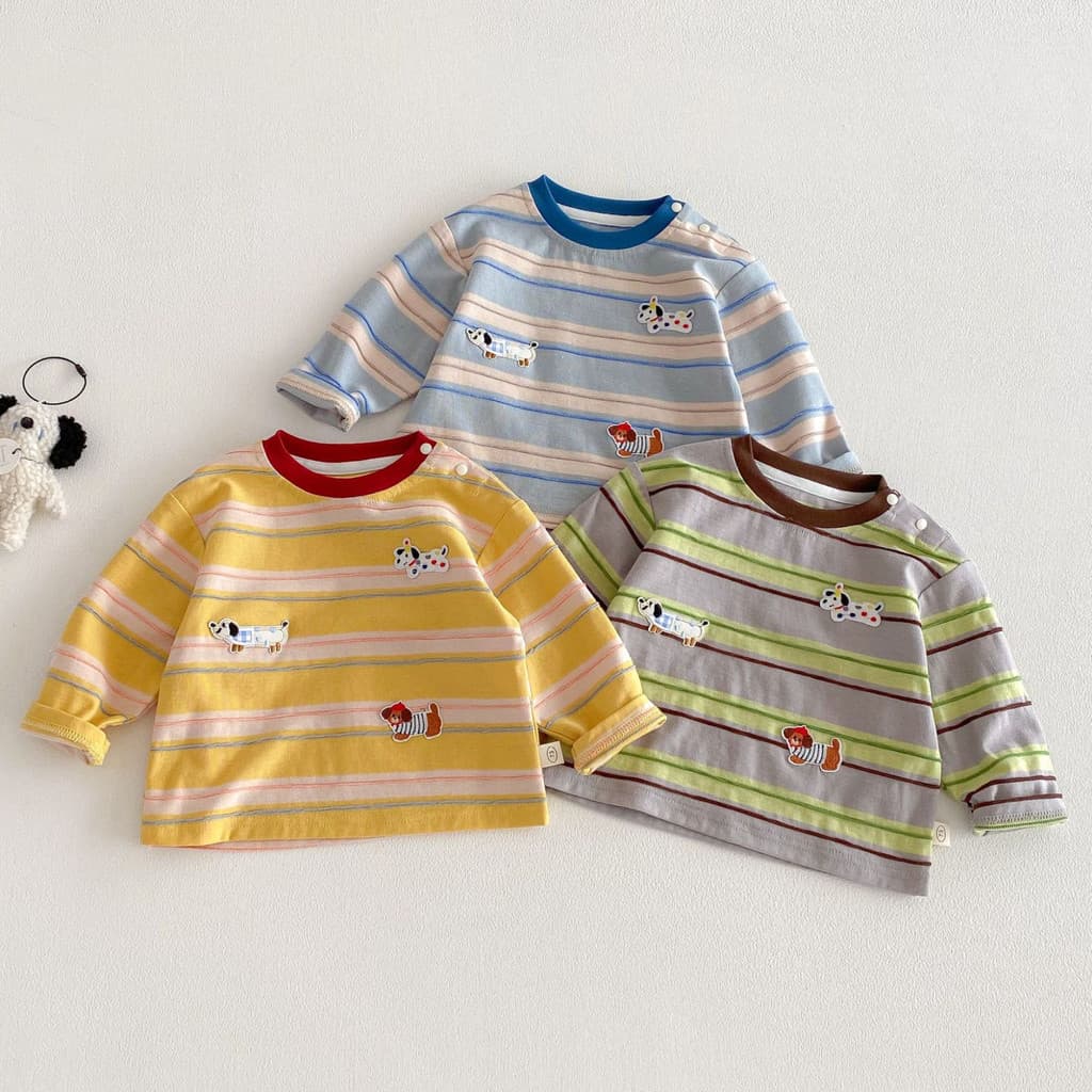 Crianças listrado camiseta primavera outono meninos meninas moda dos desenhos animados listrado camisa de fundo do bebê