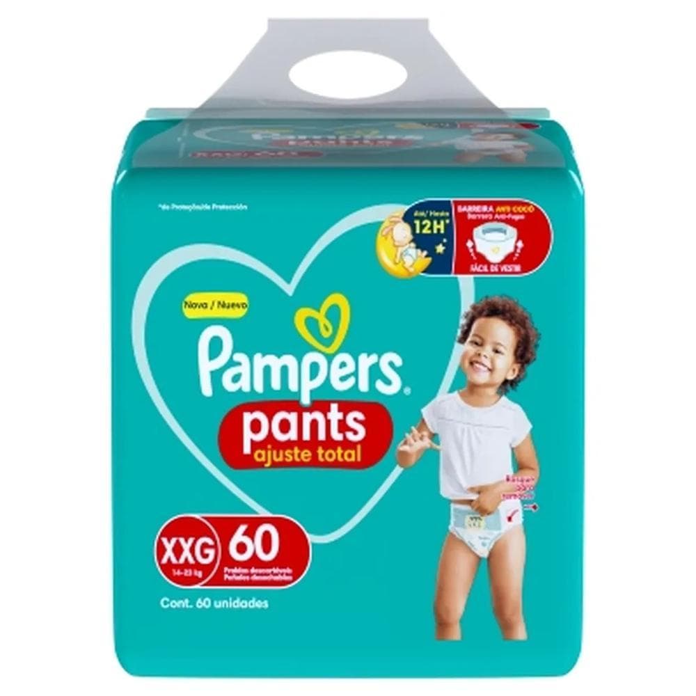 Fralda Descartável Infantil Pants Pampers Ajuste Total XXG Pacote 60 Unidades