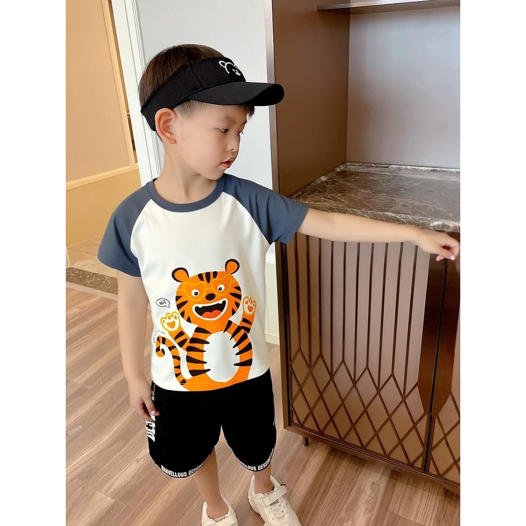 Comércio exterior roupas infantis verão novo estilo moda crianças dos desenhos animados tigre impresso puro algodão de m
