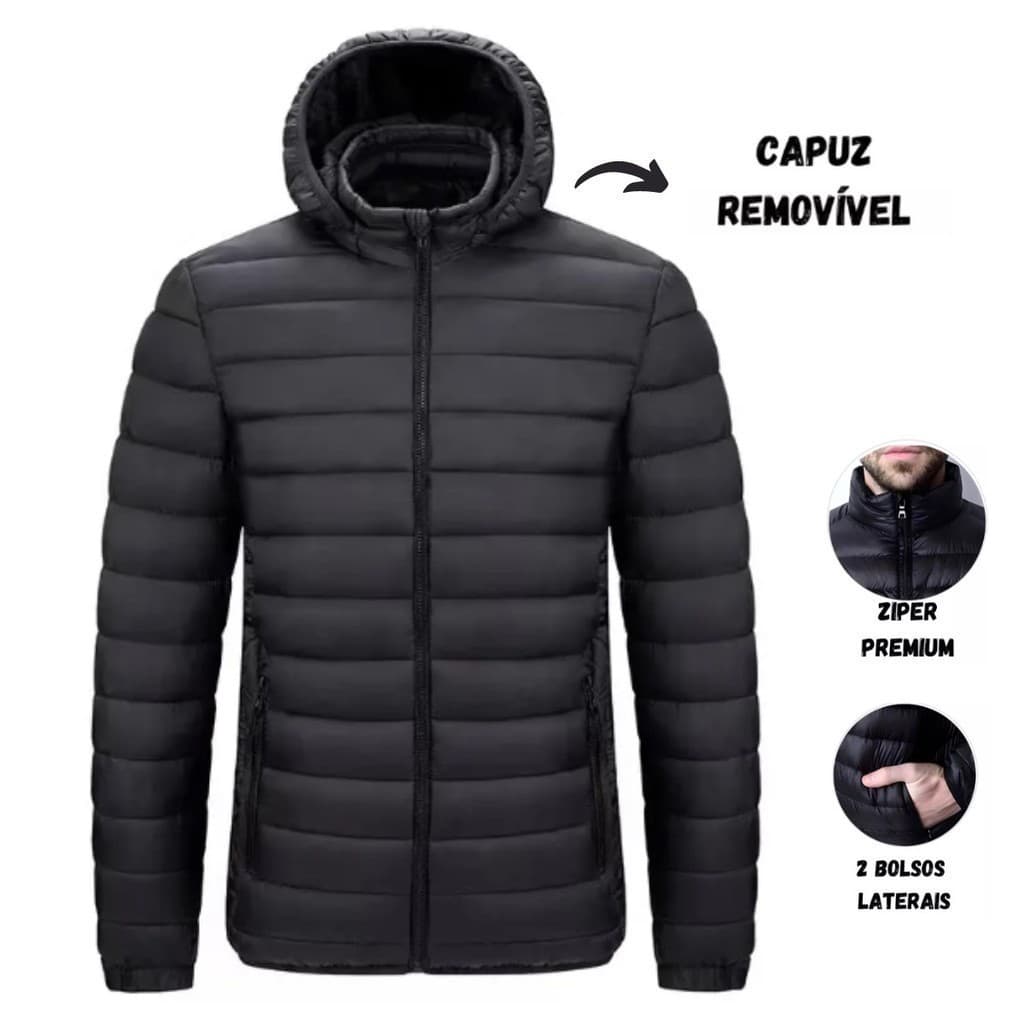 Jaqueta Puffer Masculina Bobojaco Bomber Blusa de Frio Inverno c/ Toca Removível
