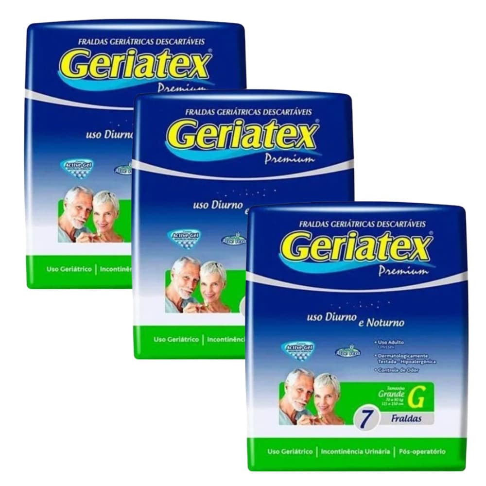 Kit 3x Fralda Geriátrica Unissex Premium Noturna G  7 un