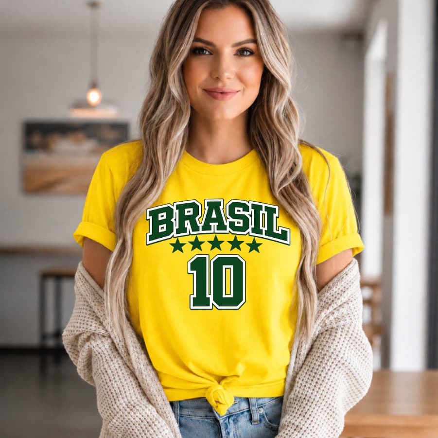 Camiseta Brasil 10 Feminina Unissex Copa 2026 Estilo Tumblr Algodão Premium