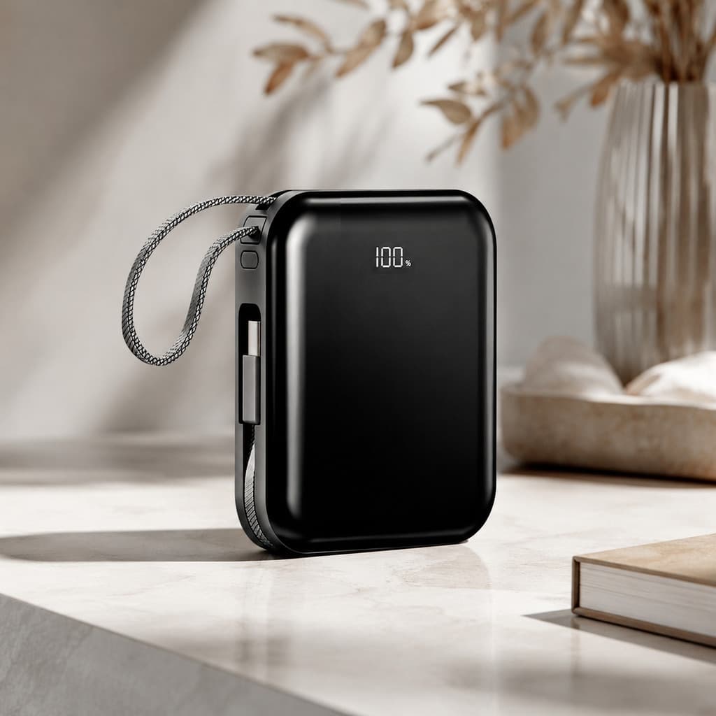 Power Bank 20000mAh 22.5W Carregamento Rápido Cabos Embutidos Display Digital Viagem Trabalho