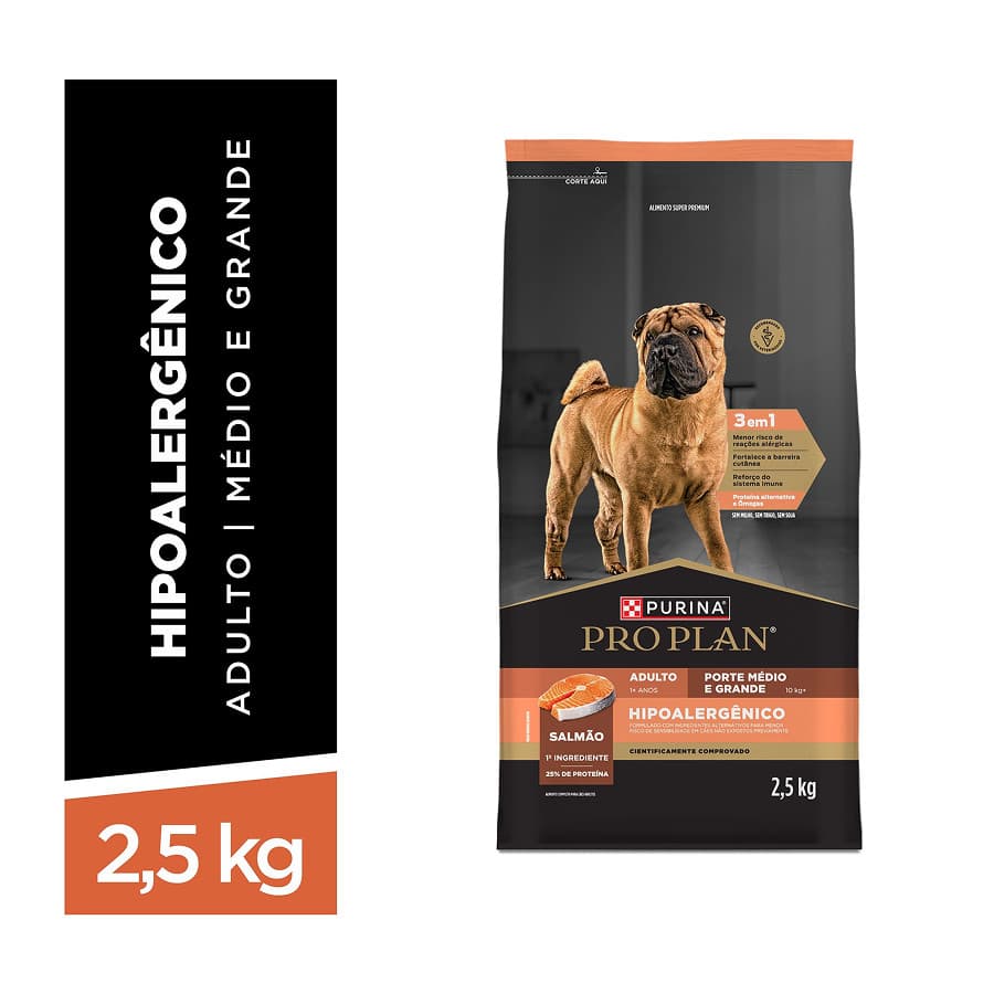 Ração Pro Plan Hipoalergênico Cães Médios e Grandes 2,5kg