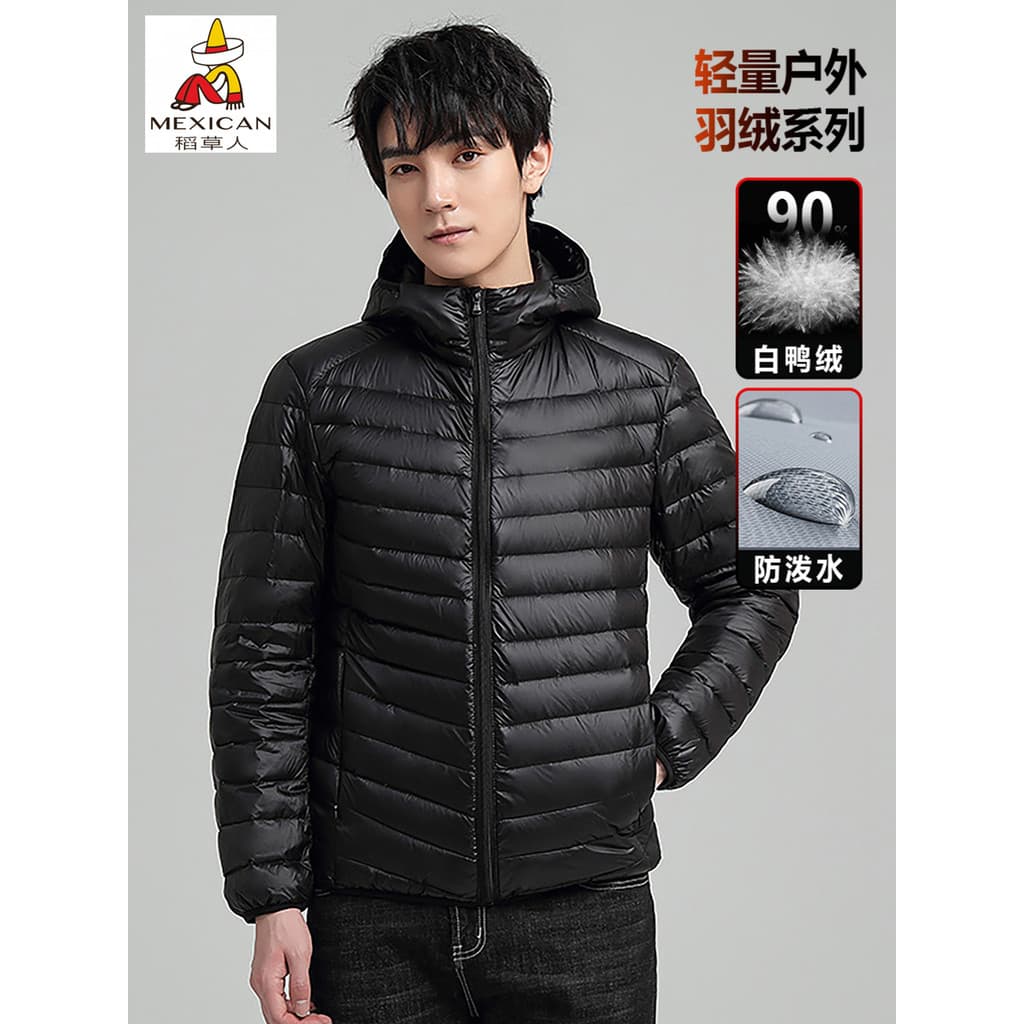 Espantalho leve com capuz pato branco jaqueta masculina inverno novo estilo engrossado quente ao ar livre solto jaqueta