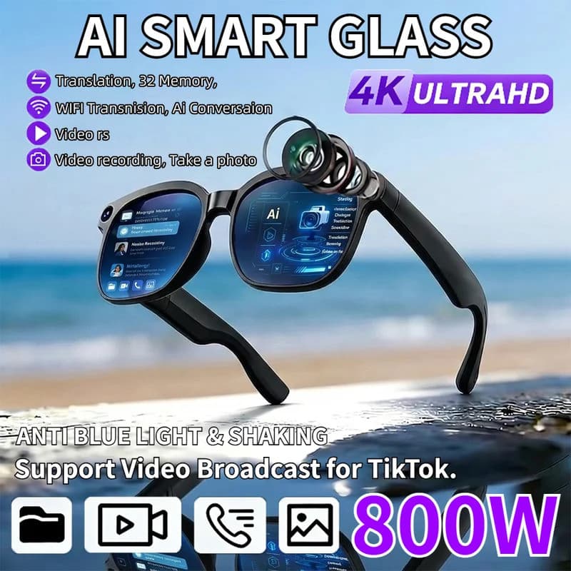 AI Óculos Inteligentes 4K HD Câmera Foto Gravação De Vídeo Tradutor Reconhecimento De Imagem Bluetooth De Computador Ass