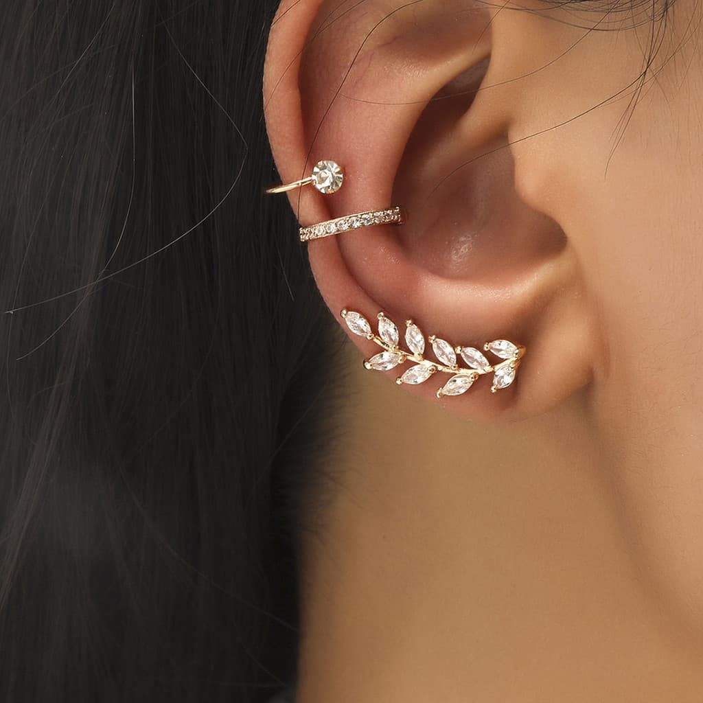 (Ótimo valor) 3 peças de brincos de orelha sem piercing de luxo brincos de diamante geométricos de cobre