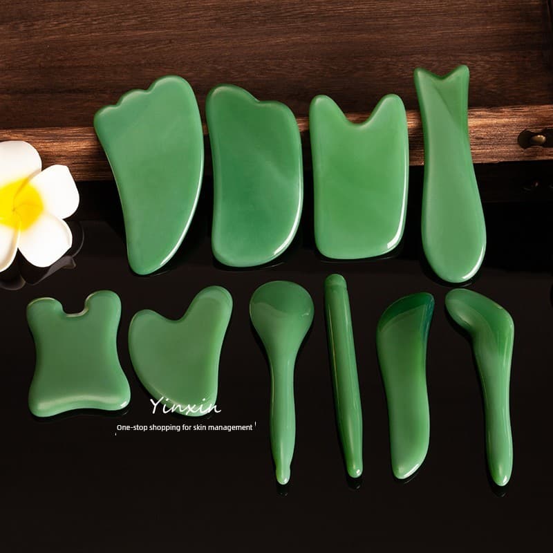 Jade verde placa de raspagem Facial levantamento rosto olho tendão vara placa de barbear beleza rolamento tendão vara ma