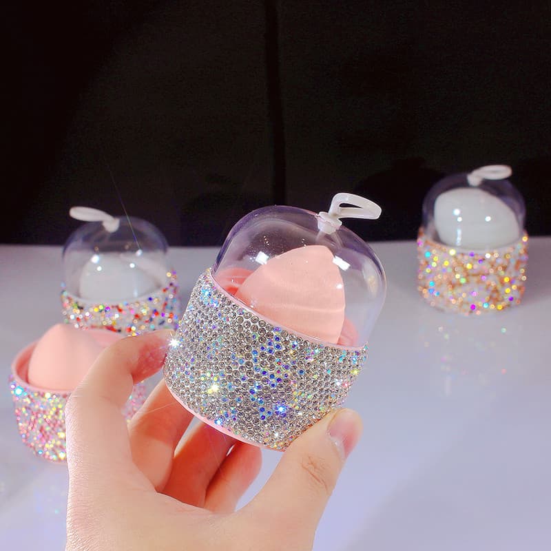 Diamante Mini portátil beleza ovo caixa de armazenamento maquiagem não coma pó Super macio maquiagem algodão esponja bol