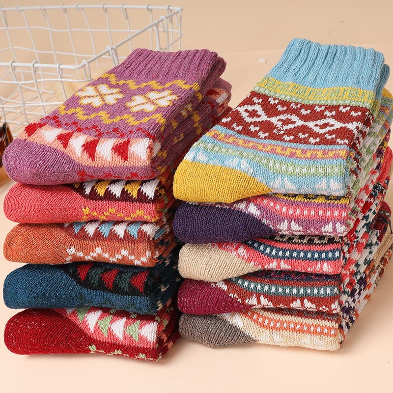 5-10 pares outono inverno engrossado flor meias femininas meias de lã grosso fio meias de malha quente pequena flor meia