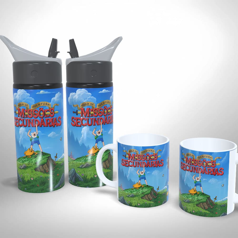 Kit Caneca + Squeeze Hora de Aventura Missões Secundárias