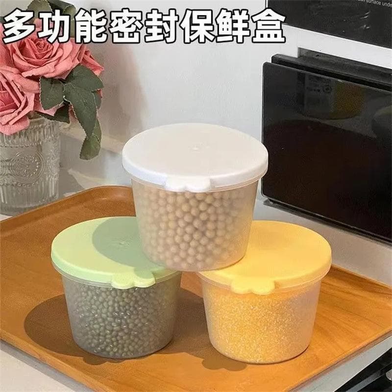 Caixa de armazenamento redonda para geladeira, tanque de armazenamento de grãos de cozinha, lanches, frutas, legumes, tr